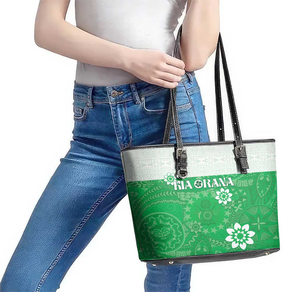 Cook Islands Maori Language Week Leather Tote Bag Pacific Tapa Pattern