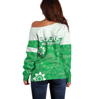 Cook Islands Maori Language Week Off Shoulder Sweater Pacific Tapa Pattern