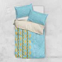 Hawaii Shell Tiare Anthurium Heliconia Lei Bedding Set With Tapa Pattern Baby Blue