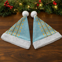 Hawaii Shell Tiare Anthurium Heliconia Lei Christmas Santa Hat With Tapa Pattern Baby Blue LT05 - Polynesian Pride