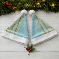 Hawaii Shell Tiare Anthurium Heliconia Lei Christmas Santa Hat With Tapa Pattern Baby Blue LT05 - Polynesian Pride