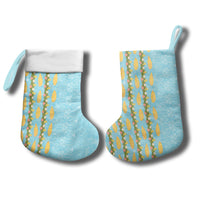 Hawaii Shell Tiare Anthurium Heliconia Lei Christmas Stocking With Tapa Pattern Baby Blue LT05 - Polynesian Pride