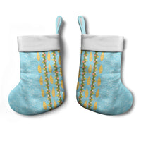 Hawaii Shell Tiare Anthurium Heliconia Lei Christmas Stocking With Tapa Pattern Baby Blue LT05 - Polynesian Pride