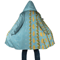 Hawaii Shell Tiare Anthurium Heliconia Lei Cloak With Tapa Pattern Baby Blue