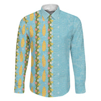 Hawaii Shell Tiare Anthurium Heliconia Lei Family Matching Mermaid Dress and Hawaiian Shirt With Tapa Pattern Baby Blue