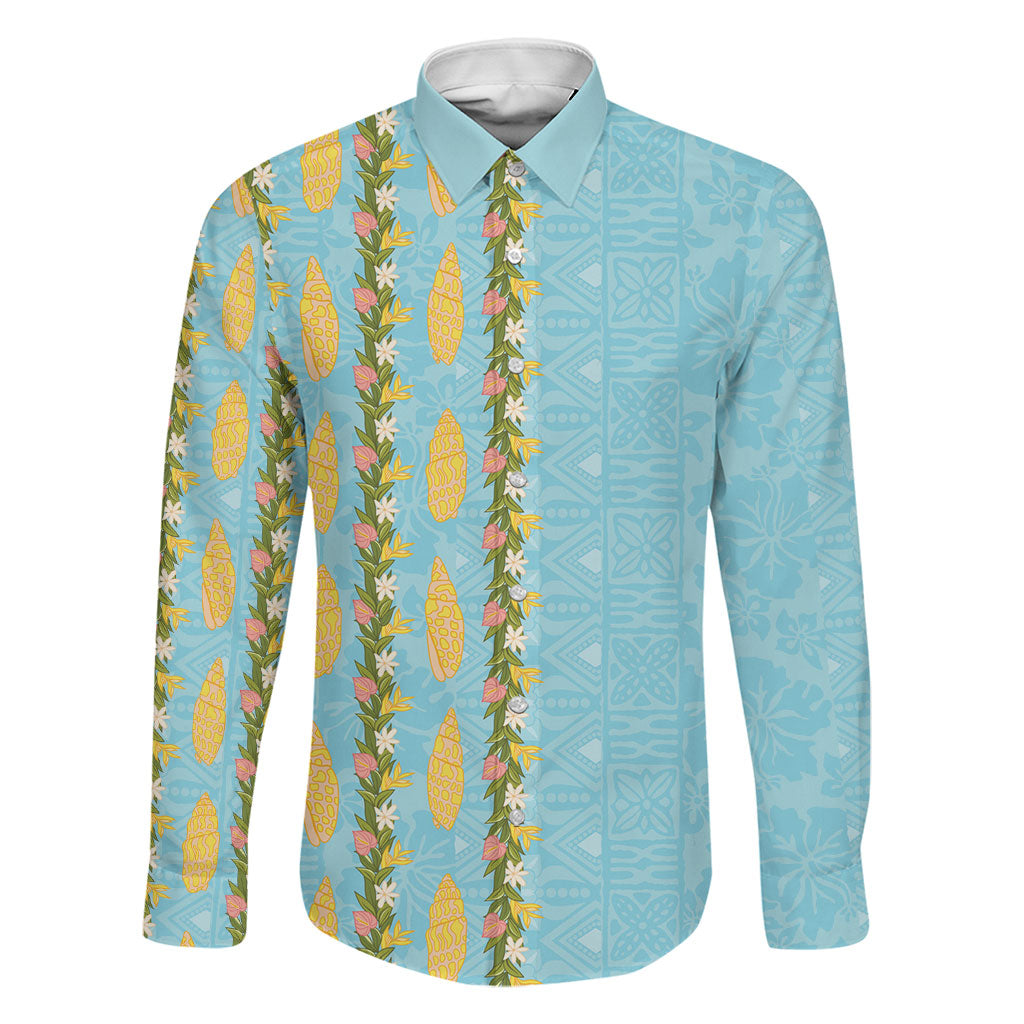 Hawaii Shell Tiare Anthurium Heliconia Lei Family Matching Off Shoulder Maxi Dress and Hawaiian Shirt With Tapa Pattern Baby Blue
