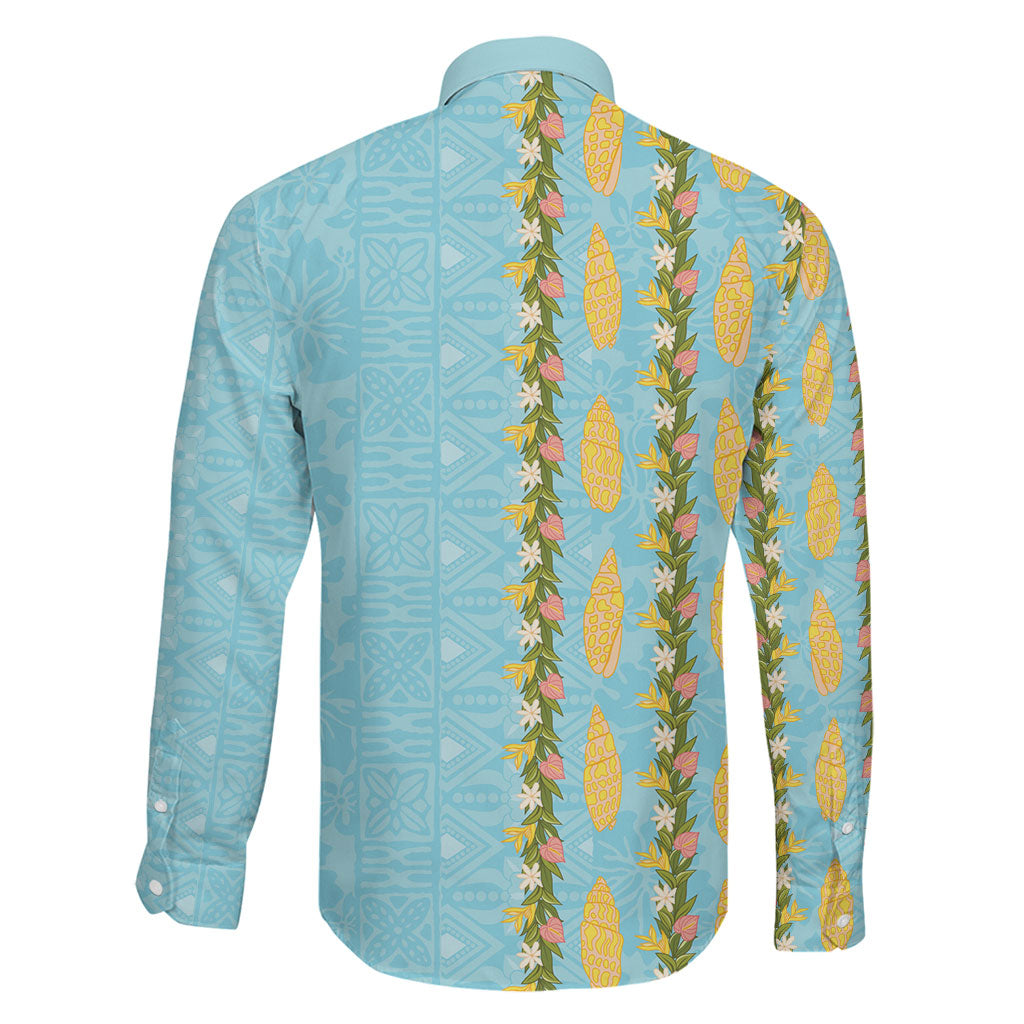 Hawaii Shell Tiare Anthurium Heliconia Lei Family Matching Short Sleeve Bodycon Dress and Hawaiian Shirt With Tapa Pattern Baby Blue