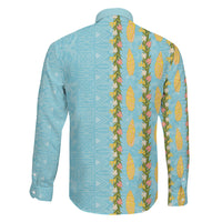 Hawaii Shell Tiare Anthurium Heliconia Lei Family Matching Summer Maxi Dress and Hawaiian Shirt With Tapa Pattern Baby Blue