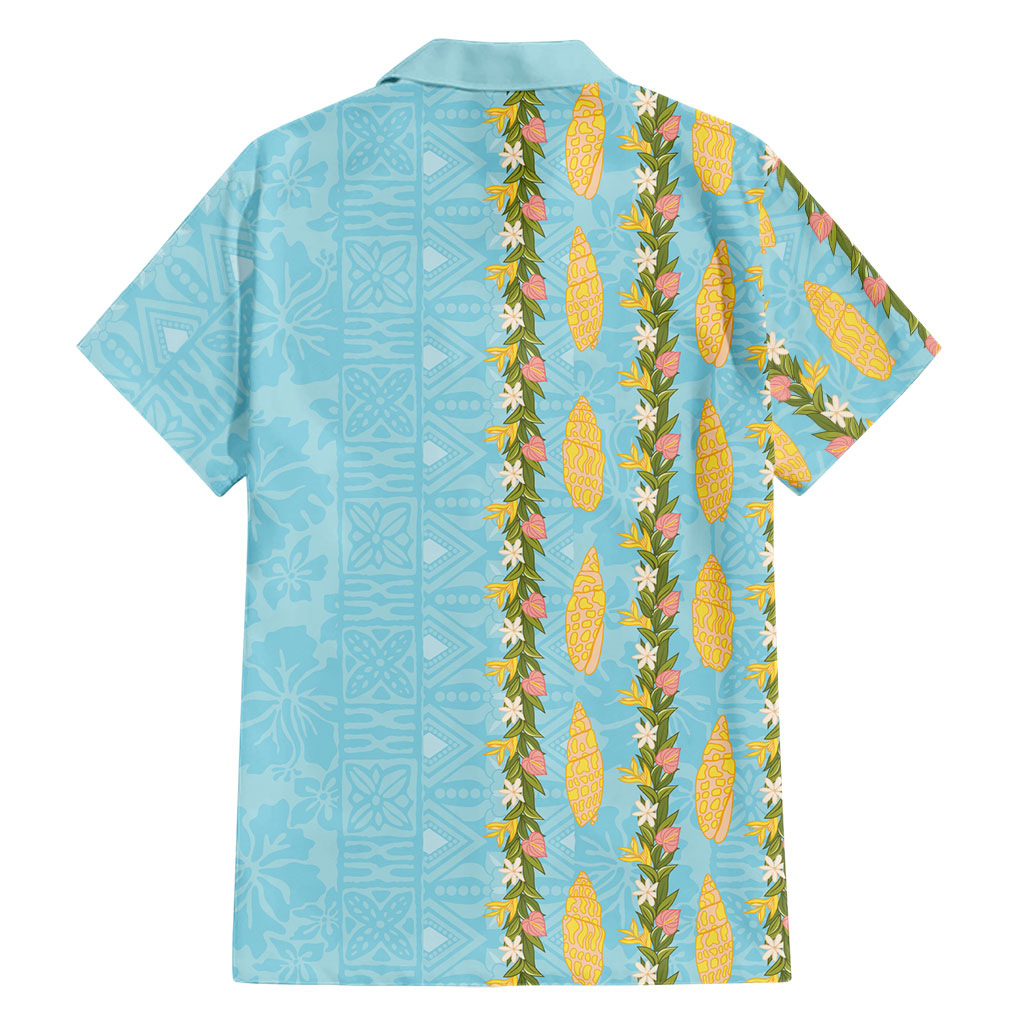 Hawaii Shell Tiare Anthurium Heliconia Lei Hawaiian Shirt With Tapa Pattern Baby Blue