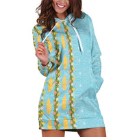 Hawaii Shell Tiare Anthurium Heliconia Lei Hoodie Dress With Tapa Pattern Baby Blue