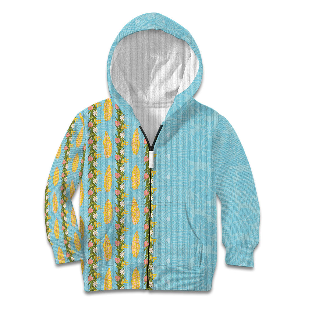 Hawaii Shell Tiare Anthurium Heliconia Lei Kid Hoodie With Tapa Pattern Baby Blue