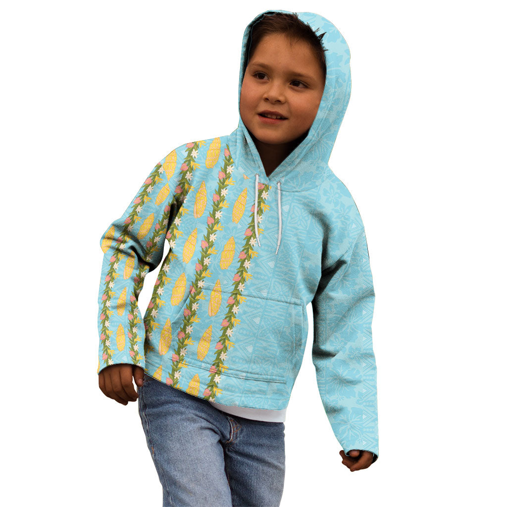 Hawaii Shell Tiare Anthurium Heliconia Lei Kid Hoodie With Tapa Pattern Baby Blue