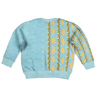 Hawaii Shell Tiare Anthurium Heliconia Lei Kid Ugly Christmas Sweater With Tapa Pattern Baby Blue LT05 - Polynesian Pride