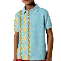 Hawaii Shell Tiare Anthurium Heliconia Lei Kid Polo Shirt With Tapa Pattern Baby Blue