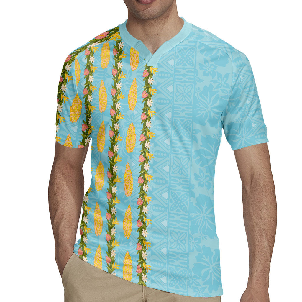 Hawaii Shell Tiare Anthurium Heliconia Lei Rugby Jersey With Tapa Pattern Baby Blue