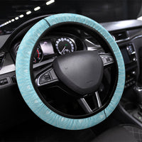 Hawaii Shell Tiare Anthurium Heliconia Lei Steering Wheel Cover With Tapa Pattern Baby Blue