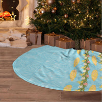 Hawaii Shell Tiare Anthurium Heliconia Lei Tree Skirt With Tapa Pattern Baby Blue LT05 - Polynesian Pride