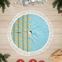 Hawaii Shell Tiare Anthurium Heliconia Lei Tree Skirt With Tapa Pattern Baby Blue LT05 Fringed Blue - Polynesian Pride
