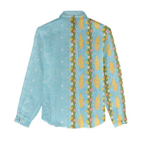 Hawaii Shell Tiare Anthurium Heliconia Lei Women Casual Shirt With Tapa Pattern Baby Blue