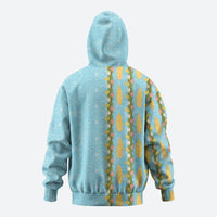 Hawaii Shell Tiare Anthurium Heliconia Lei Zip Hoodie With Tapa Pattern Baby Blue