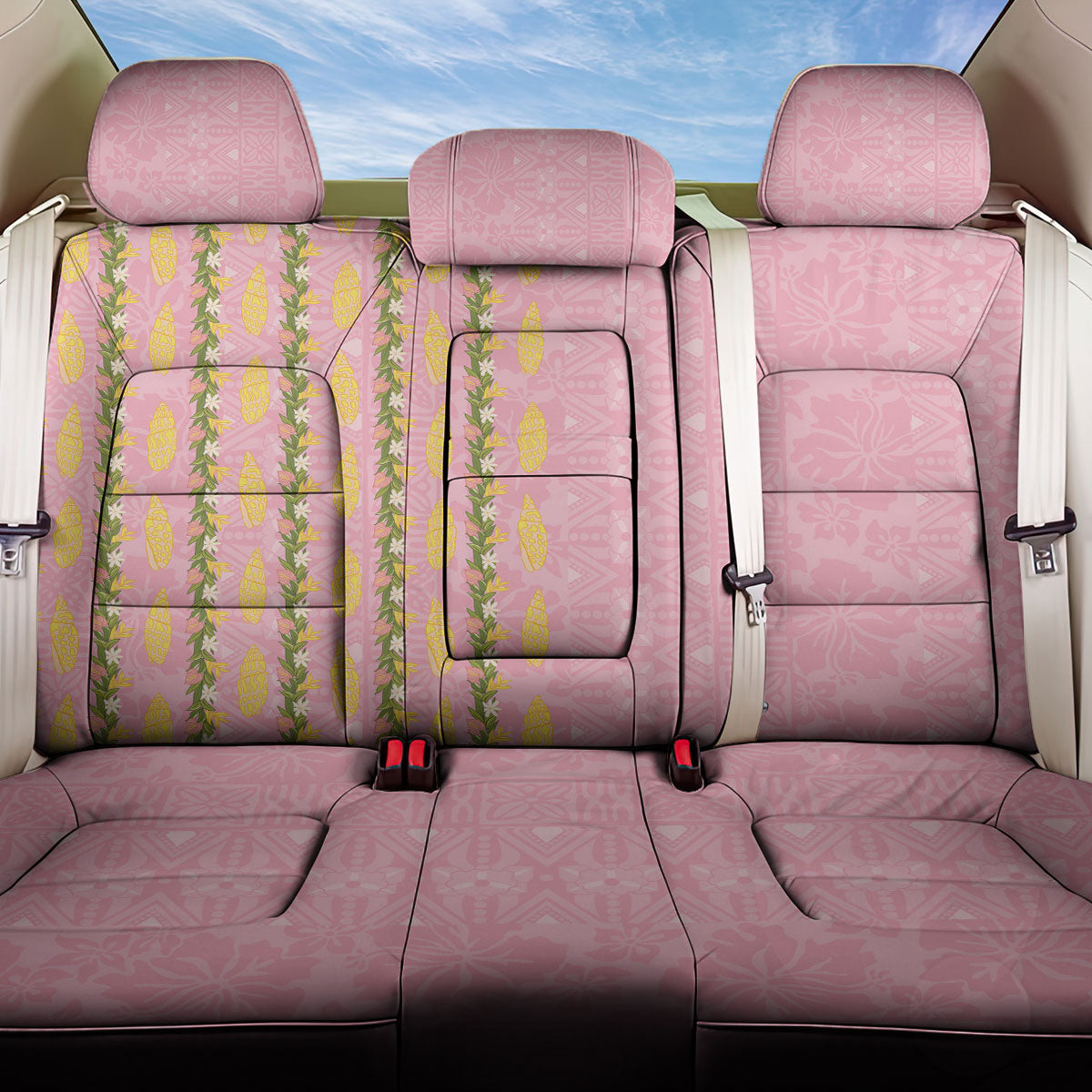 Hawaii Shell Tiare Anthurium Heliconia Lei Back Car Seat Cover With Tapa Pattern Baby Pink