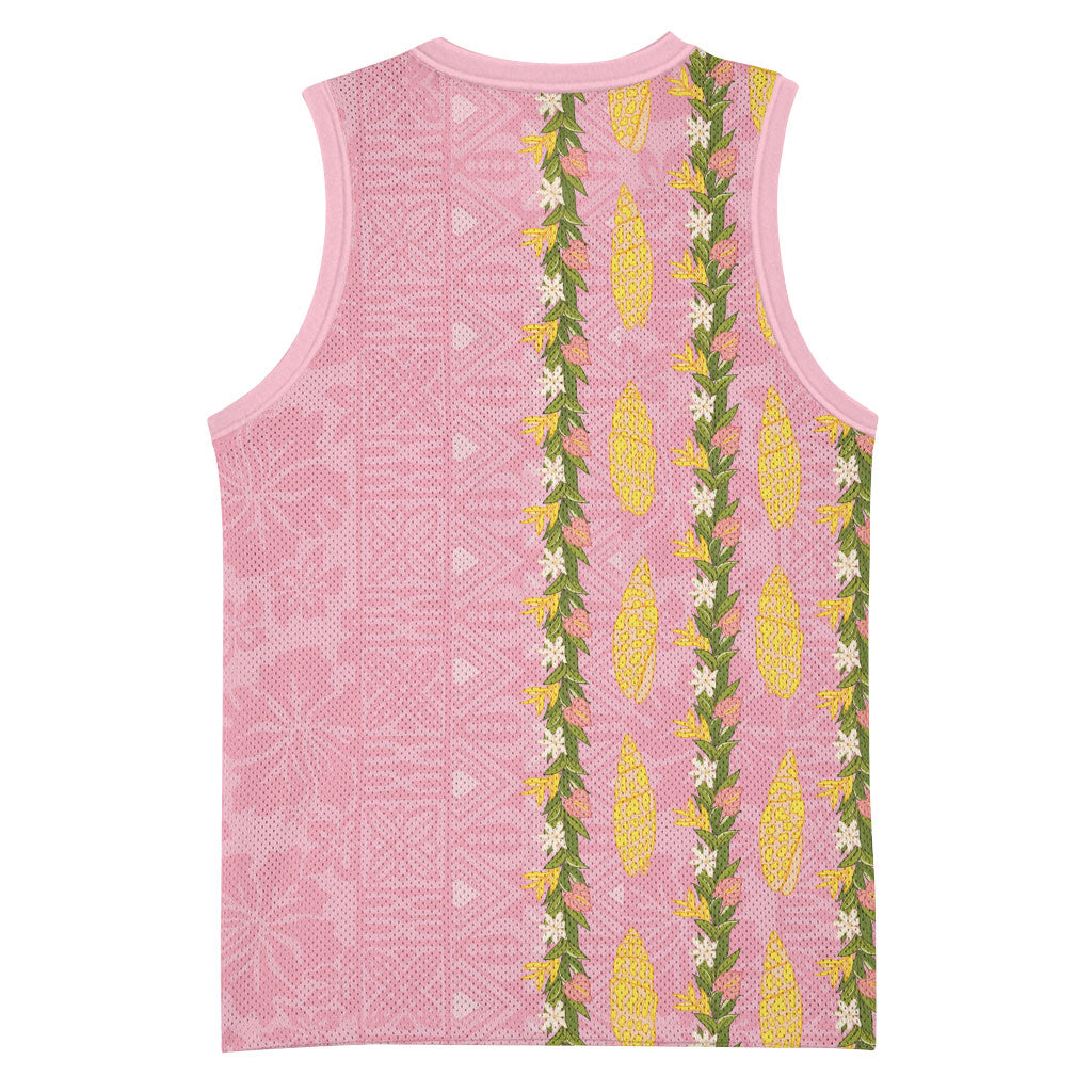 Hawaii Shell Tiare Anthurium Heliconia Lei Basketball Jersey With Tapa Pattern Baby Pink