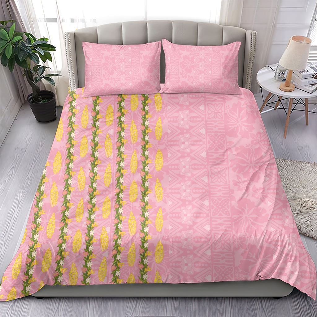 Hawaii Shell Tiare Anthurium Heliconia Lei Bedding Set With Tapa Pattern Baby Pink
