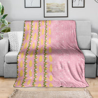 Hawaii Shell Tiare Anthurium Heliconia Lei Blanket With Tapa Pattern Baby Pink