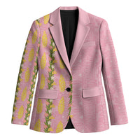 Hawaii Shell Tiare Anthurium Heliconia Lei Blazer With Tapa Pattern Baby Pink