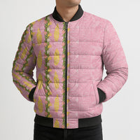 Hawaii Shell Tiare Anthurium Heliconia Lei Bomber Puffer Jacket With Tapa Pattern Baby Pink