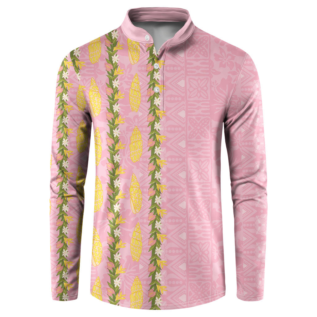 Hawaii Shell Tiare Anthurium Heliconia Lei Button Sweatshirt With Tapa Pattern Baby Pink
