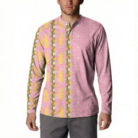Hawaii Shell Tiare Anthurium Heliconia Lei Button Sweatshirt With Tapa Pattern Baby Pink