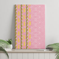 Hawaii Shell Tiare Anthurium Heliconia Lei Canvas Wall Art With Tapa Pattern Baby Pink