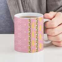 Hawaii Shell Tiare Anthurium Heliconia Lei Ceramic Mug With Tapa Pattern Baby Pink