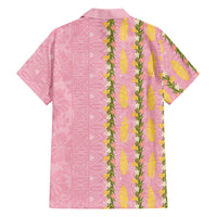 Hawaii Shell Tiare Anthurium Heliconia Lei Family Matching Off Shoulder Maxi Dress and Hawaiian Shirt With Tapa Pattern Baby Pink
