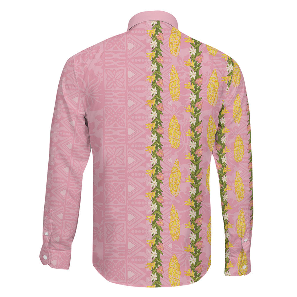 Hawaii Shell Tiare Anthurium Heliconia Lei Family Matching Summer Maxi Dress and Hawaiian Shirt With Tapa Pattern Baby Pink