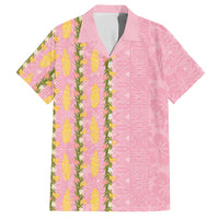 Hawaii Shell Tiare Anthurium Heliconia Lei Hawaiian Shirt With Tapa Pattern Baby Pink
