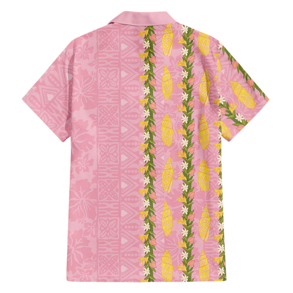 Hawaii Shell Tiare Anthurium Heliconia Lei Hawaiian Shirt With Tapa Pattern Baby Pink