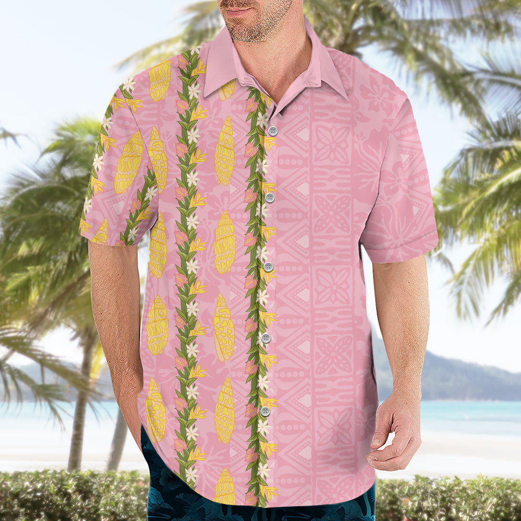 Hawaii Shell Tiare Anthurium Heliconia Lei Hawaiian Shirt With Tapa Pattern Baby Pink