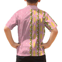 Hawaii Shell Tiare Anthurium Heliconia Lei Kid Hawaiian Shirt With Tapa Pattern Baby Pink