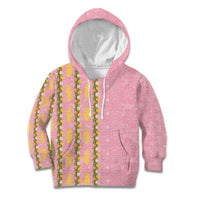 Hawaii Shell Tiare Anthurium Heliconia Lei Kid Hoodie With Tapa Pattern Baby Pink