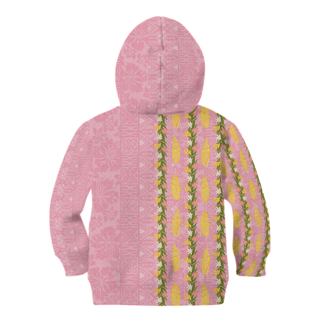 Hawaii Shell Tiare Anthurium Heliconia Lei Kid Hoodie With Tapa Pattern Baby Pink