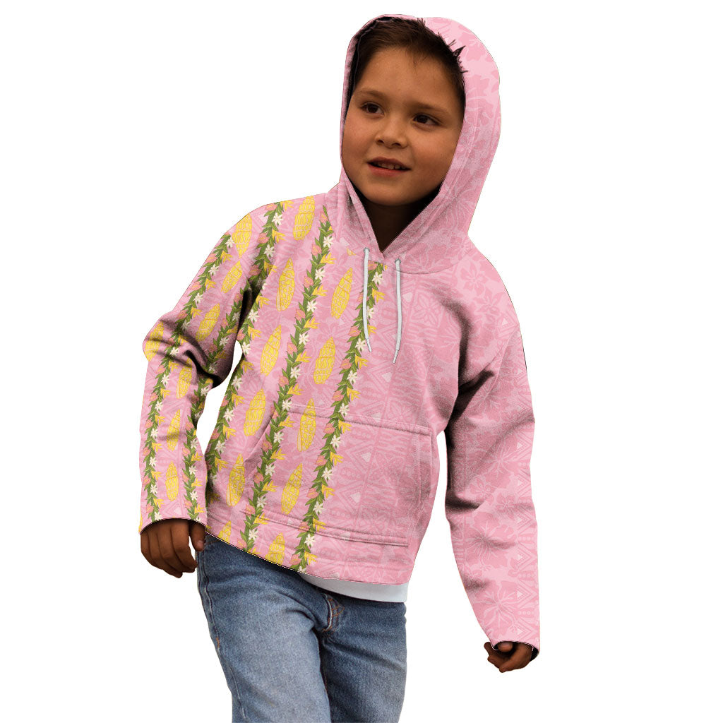 Hawaii Shell Tiare Anthurium Heliconia Lei Kid Hoodie With Tapa Pattern Baby Pink