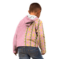 Hawaii Shell Tiare Anthurium Heliconia Lei Kid Hoodie With Tapa Pattern Baby Pink