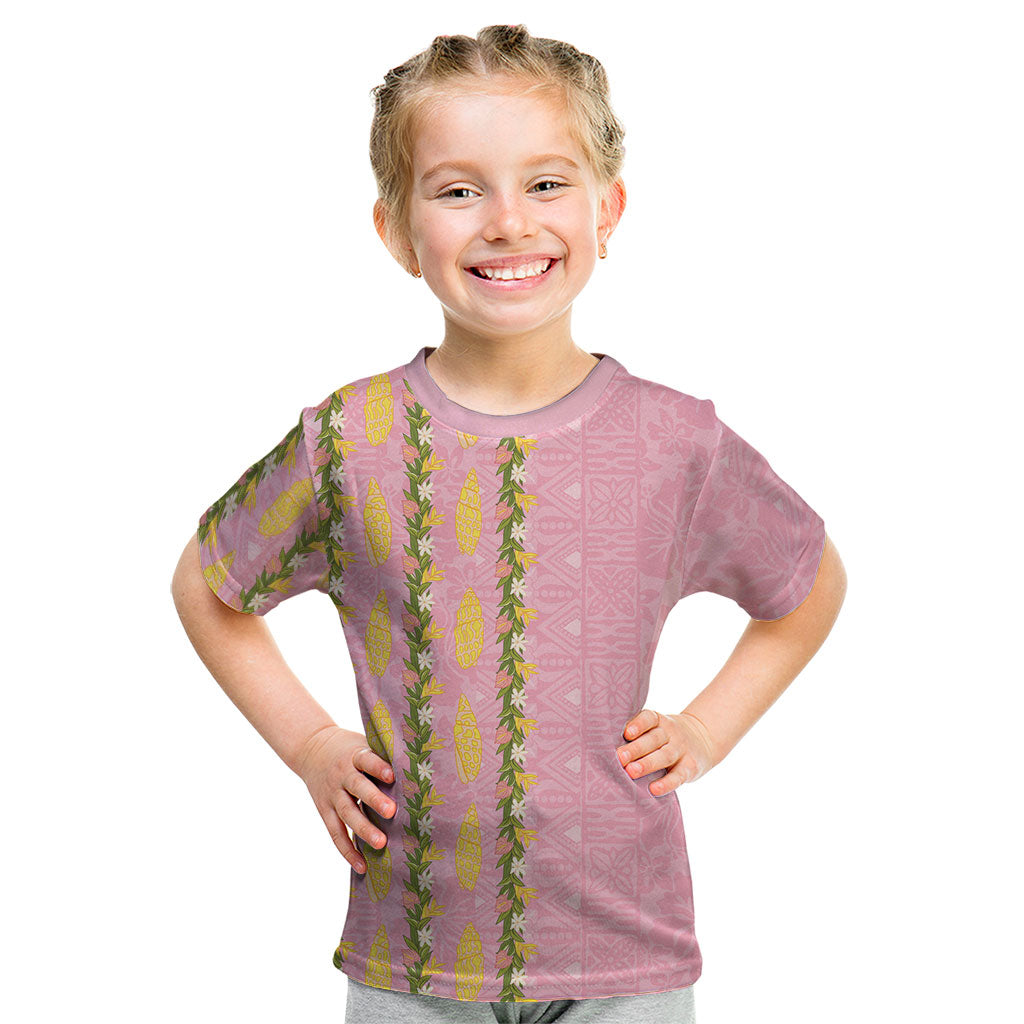 Hawaii Shell Tiare Anthurium Heliconia Lei Kid T Shirt With Tapa Pattern Baby Pink
