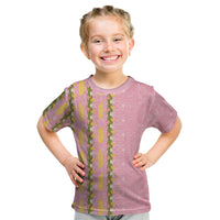 Hawaii Shell Tiare Anthurium Heliconia Lei Kid T Shirt With Tapa Pattern Baby Pink