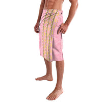 Hawaii Shell Tiare Anthurium Heliconia Lei Lavalava With Tapa Pattern Baby Pink