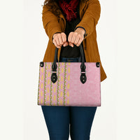 Hawaii Shell Tiare Anthurium Heliconia Lei Leather Bag With Tapa Pattern Baby Pink