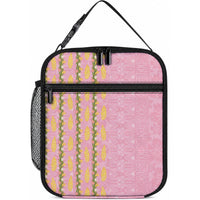 Hawaii Shell Tiare Anthurium Heliconia Lei Lunch Bag With Tapa Pattern Baby Pink LT05 10.2 × 8.3 × 4.3 inch Pink - Polynesian Pride