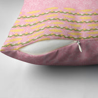 Hawaii Shell Tiare Anthurium Heliconia Lei Pillow Cover With Tapa Pattern Baby Pink